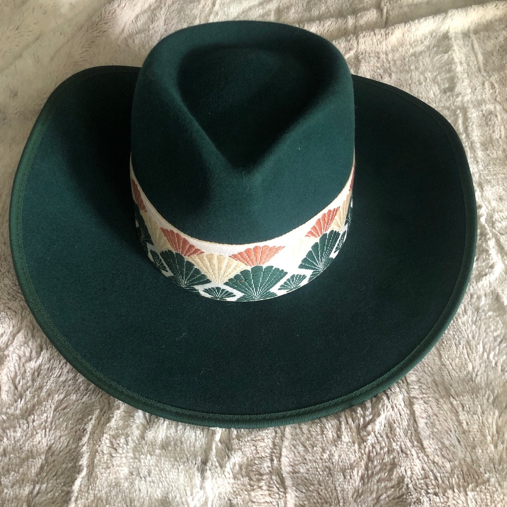 Mara Wool Rancher Hat With Woven Band Hunter Green